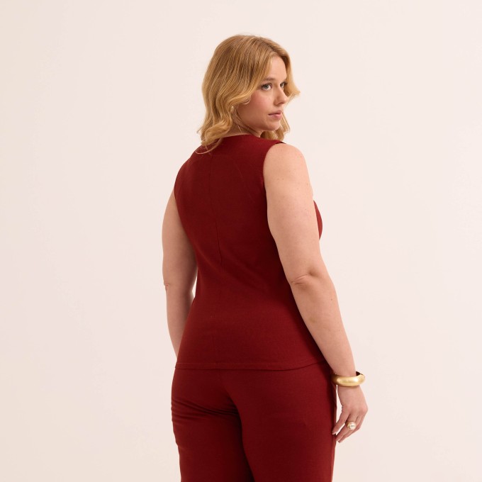 Colete Feminino Longo em Linho com Elastano