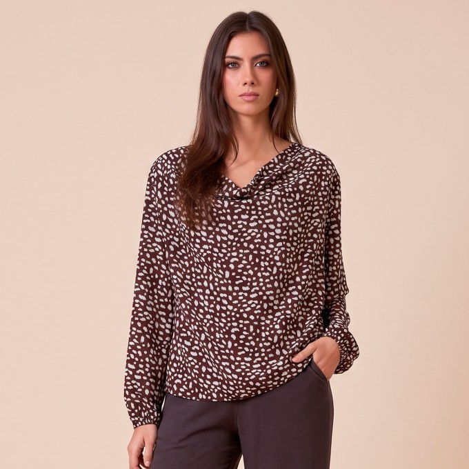 Blusa Feminina GGT Manga Longa com Drapeado no Decote